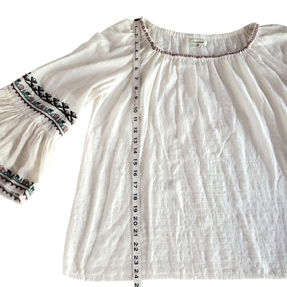 MAX STUDIO Cream Embroidered Ruffle Bell Sleeve Gauzy Boho Blouse Women's SZ‎ M - Picture 8 of 12